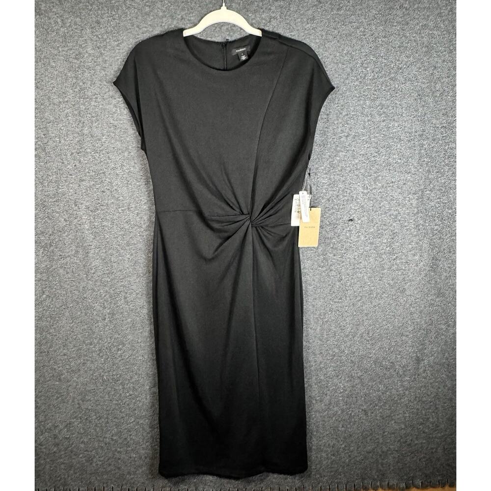 Halogen Black Twist Front Dress Small Midi Sheath Work Office Stretch NWT‎